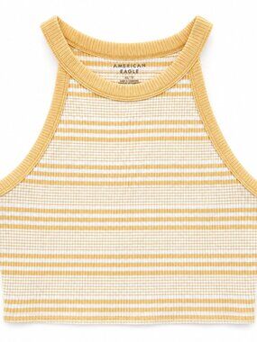 American Eagle Yellow & White Striped Ribbed Crop Tank – Size XS